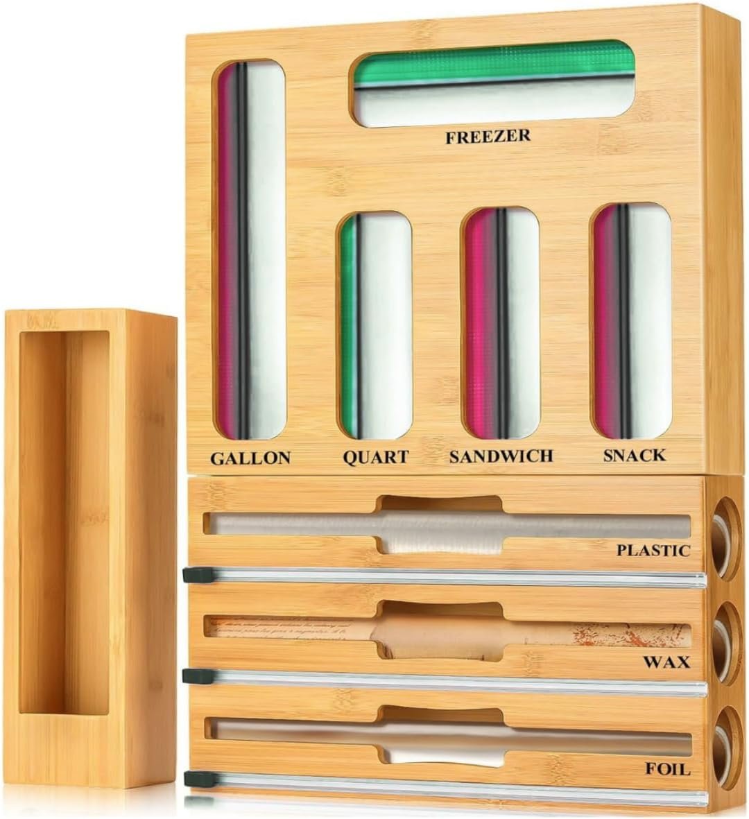 9-in-1 Bamboo Foil and Plastic Wrap Dispenser with Cutter product photo