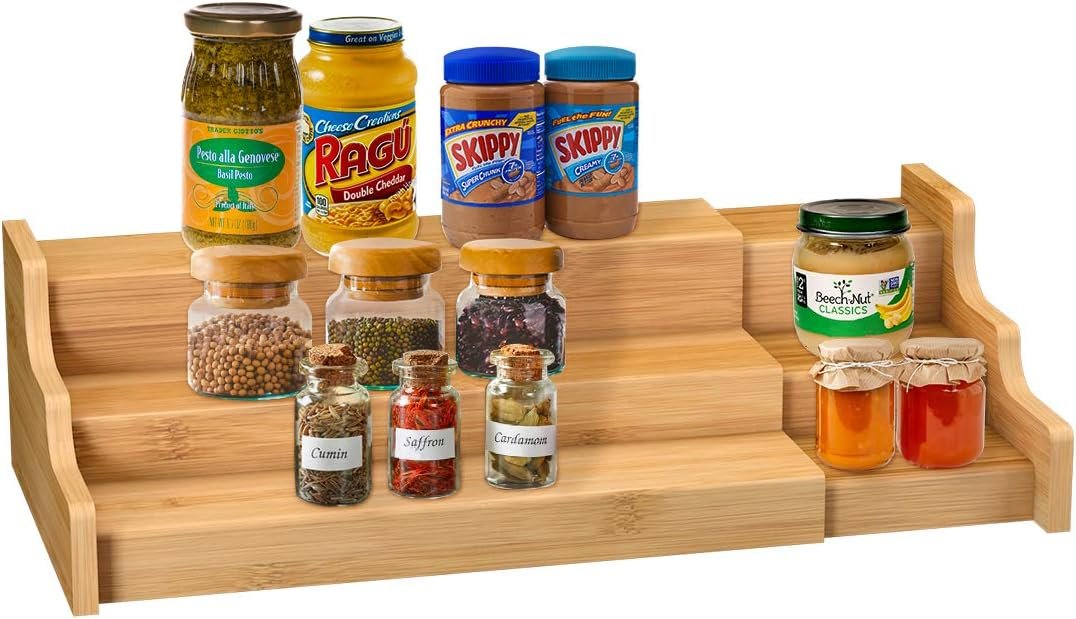 Bamboo 3-Tier Expandable Spice Rack Organizer (Yellow) product photo