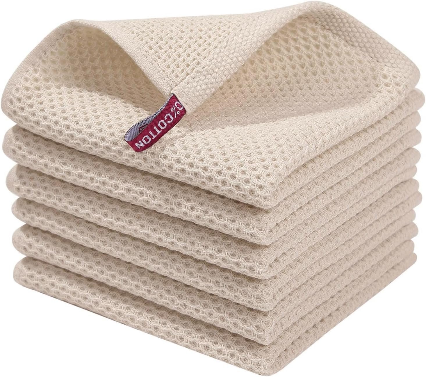 Homaxy 100% Cotton Waffle Weave Kitchen Dish Cloths (6-Pack, Beige) product photo