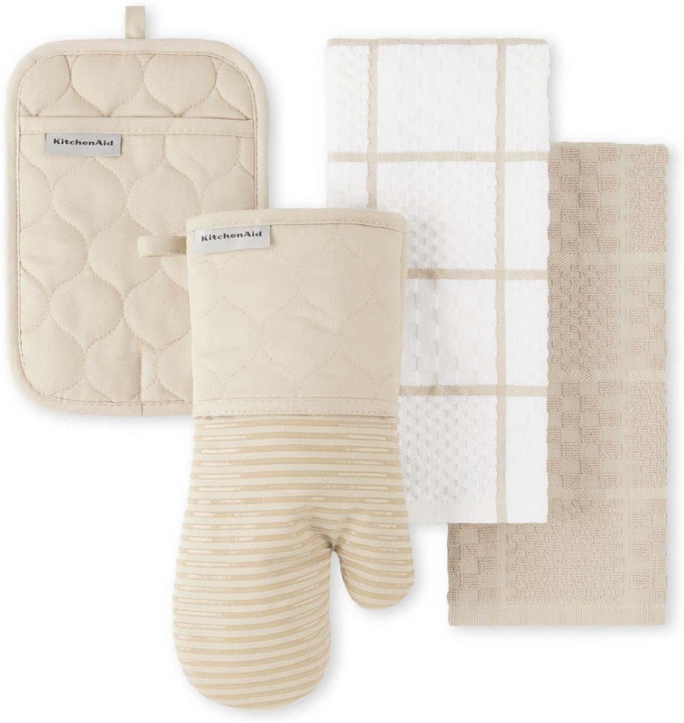 KitchenAid Quilted Cotton Terry Oven Mitt, Pot Holder & Kitchen Towel 4-Pack (Milkshake) product photo