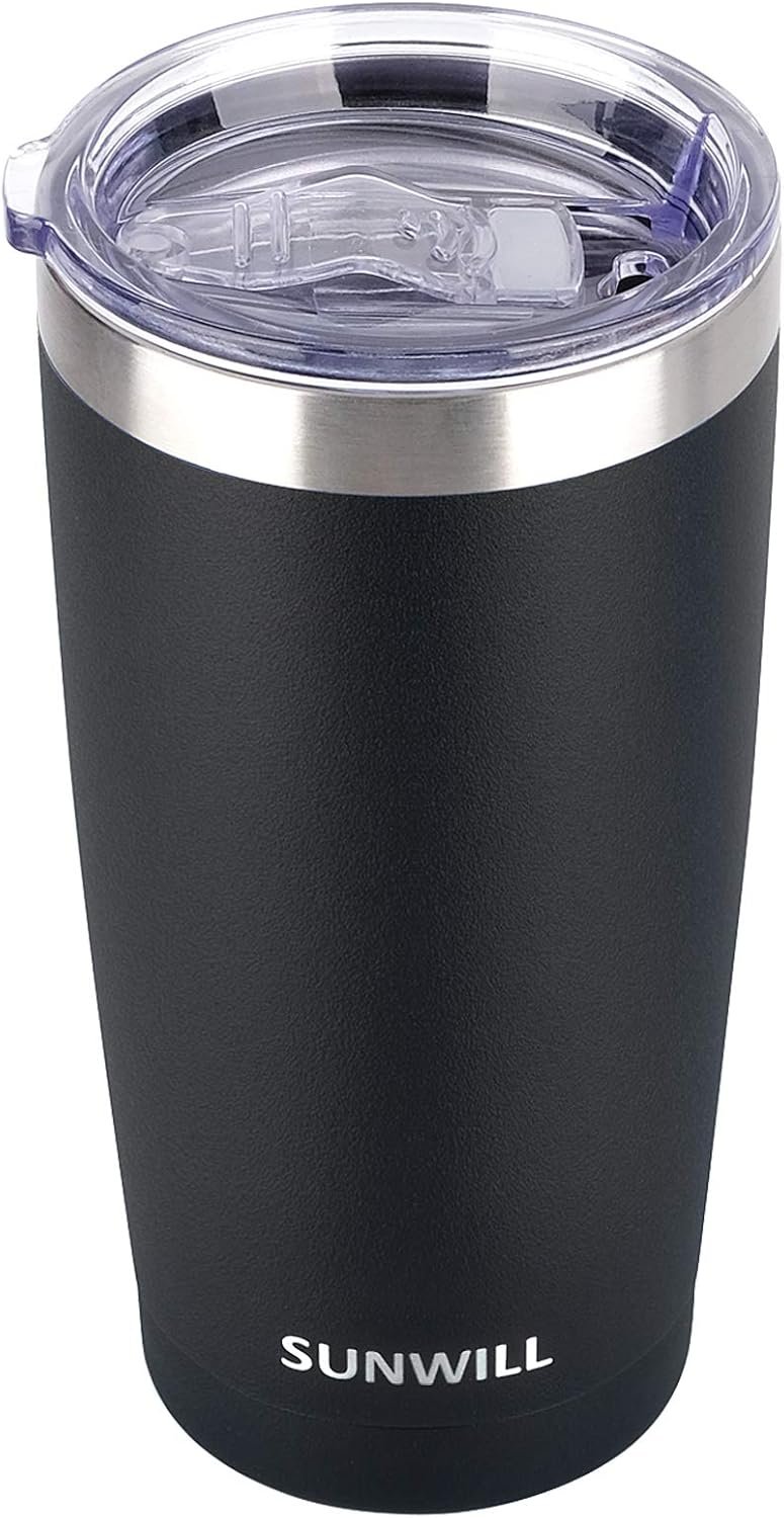 SUNWILL 20oz Insulated Travel Coffee Tumbler with Lid (Powder Coated Black) product photo