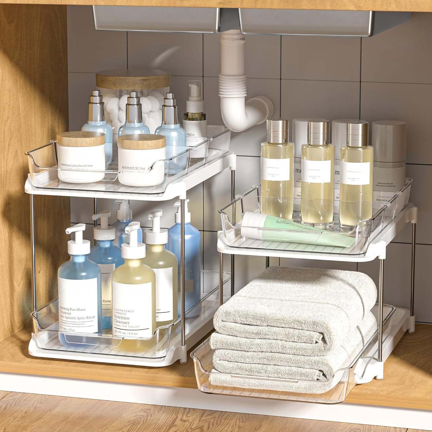 Delamu 2-Tier Under Sink Organizer (White, 2-Pack) product photo