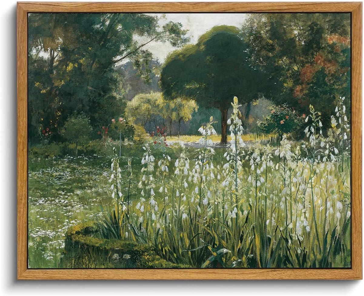 OIQArtOIQ Vintage Framed Garden Landscape Canvas Wall Art, Rustic Farmhouse Scenery product photo